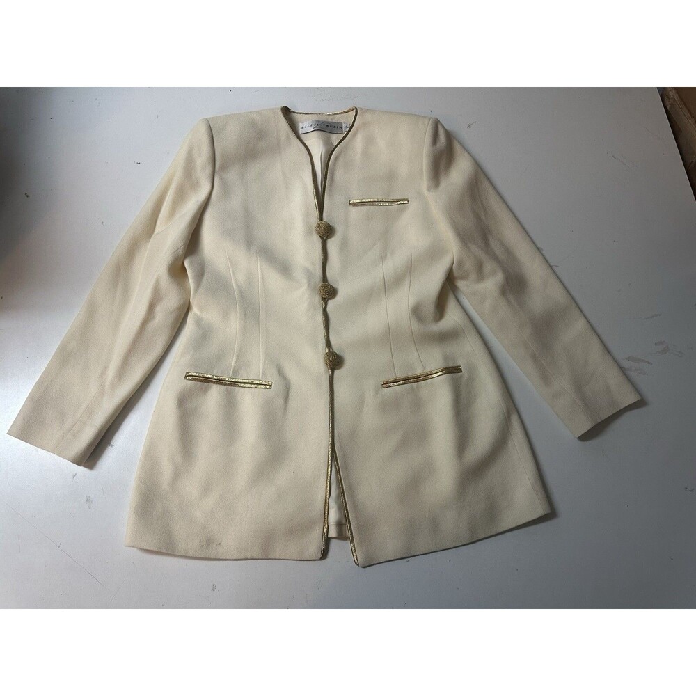 Vintage Lillie Rubin Ivory Cream Wool Button Up Holiday Cocktail Jacket Size 6